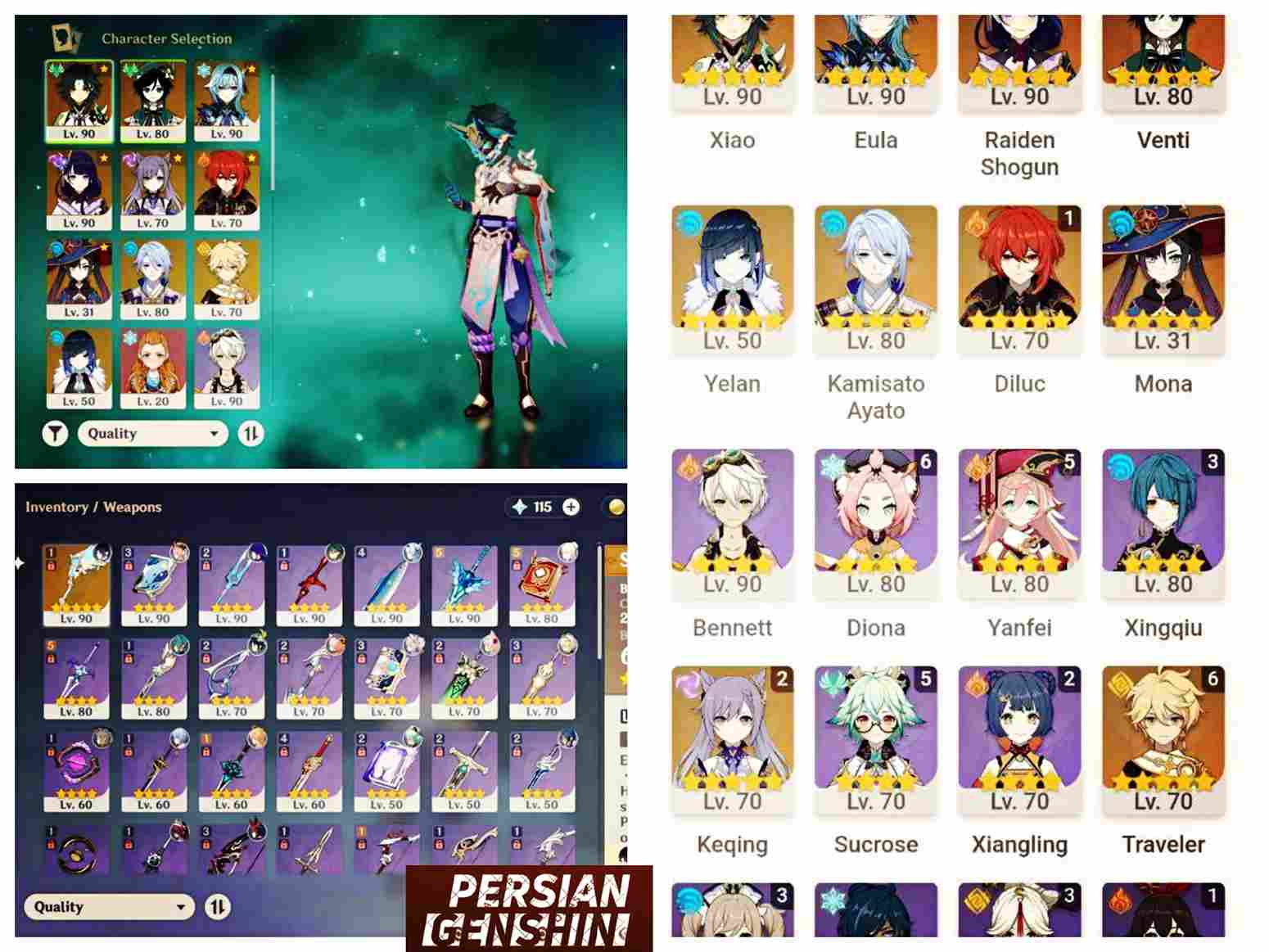 Kamisato Ayato- Xiao- Raiden Shogun- Venti- Eula- Yelan- Diluc- Mona- Keqing