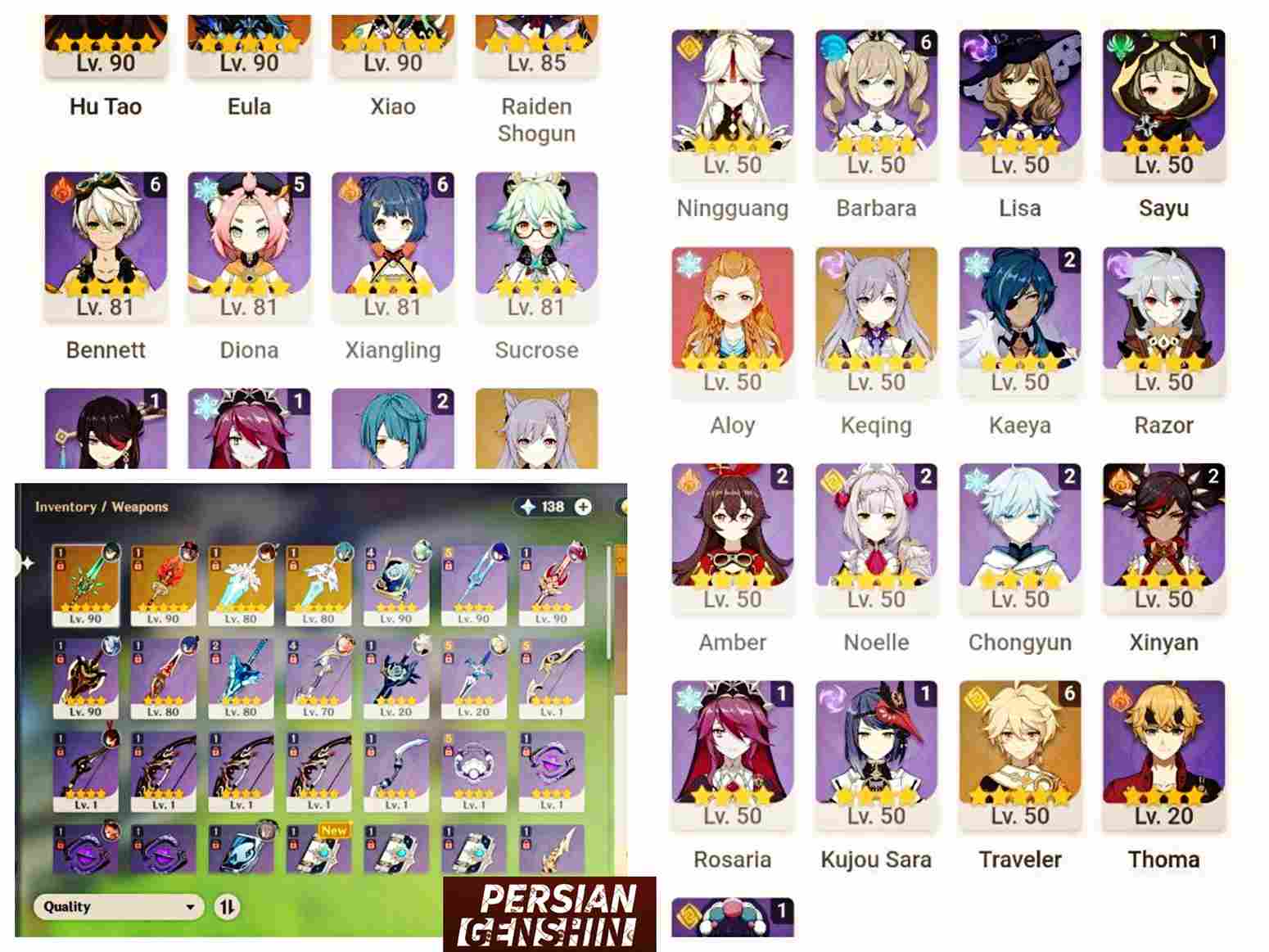 Xiao- Hu Tao- Raiden Shogun- Eula- Arataki Itto- Jean- Keqing