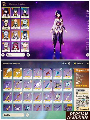 Ganyu- Yelan- Eula- Raiden Shogun- Keqing- Qiqi- Jean- Mona