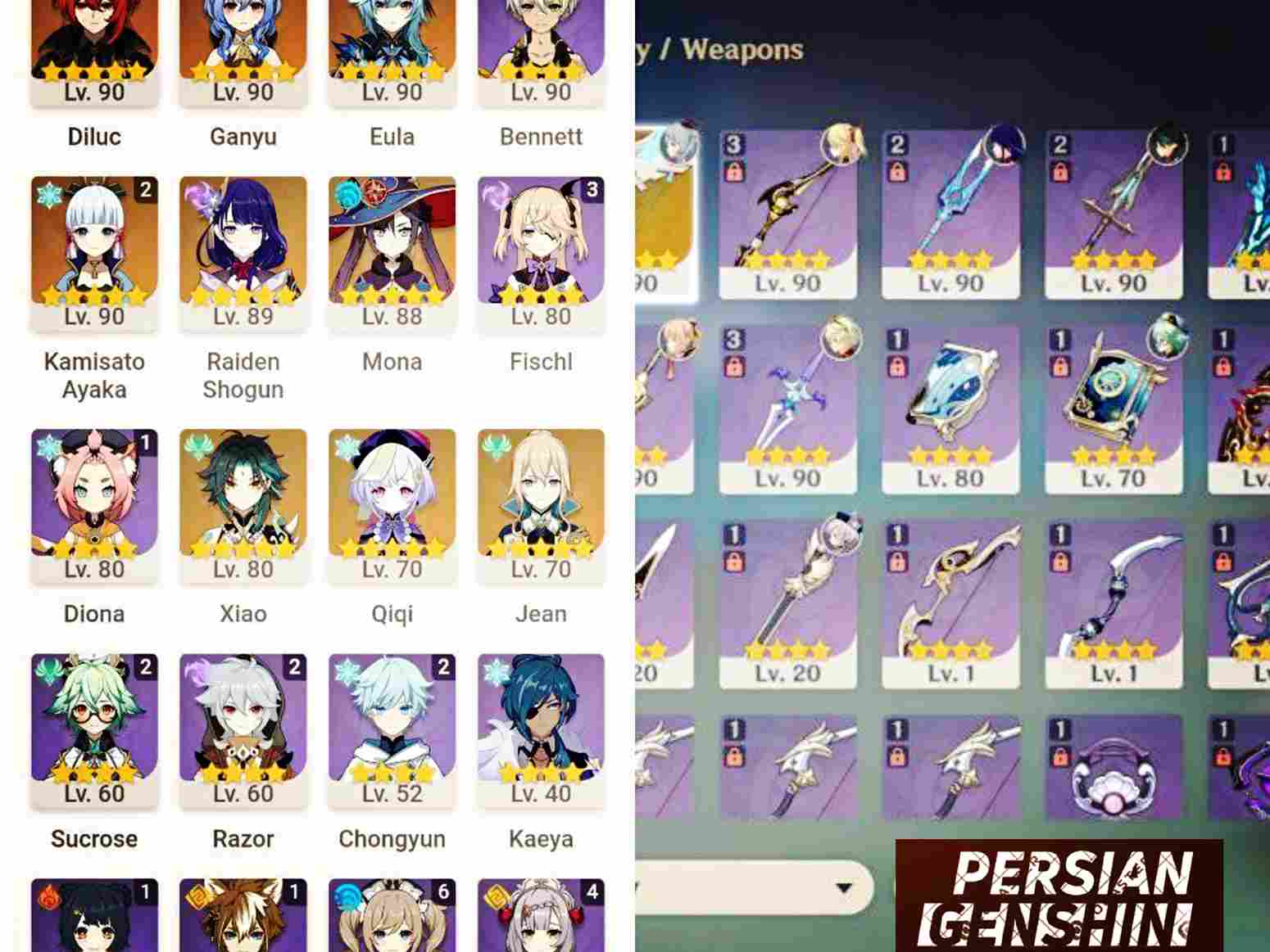 Kamisato Ayaka- Xiao- Raiden Shogun- Eula- Qiqi- Diluc- Jean- Mona- Ganyu